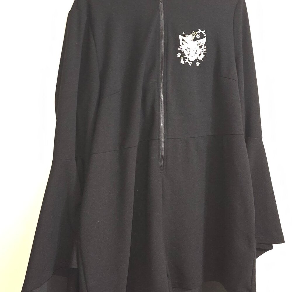 Women's Plus Black Hooded Bat Wing Romper